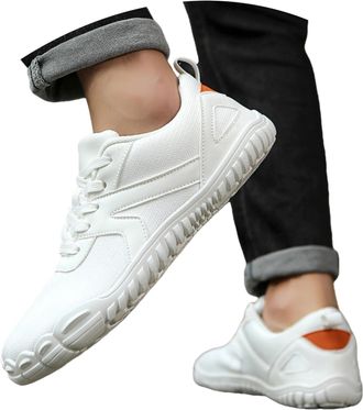 Generic Minimalist Barefoot Sneakers for Men Flexible Lightweight Running Shoes Wide Toe Design Gym Fitness Walking Footwear (White, 5.5)