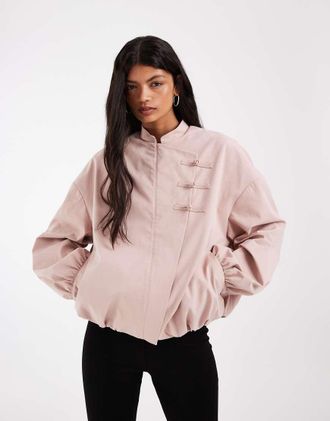 Asos bomber jacket in cotone con dettaglio alla coreana rosa