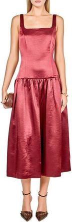 endless rose Sleeveless Drop Waist Satin Maxi Dress in Merlot at Nordstrom, Size Medium