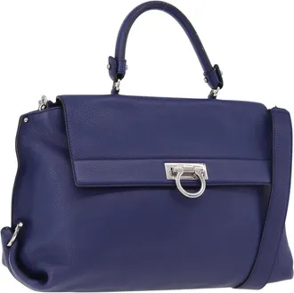 Ferragamo Sofia Satchel Leather Blue Leather Handbag (Pre-Owned)
