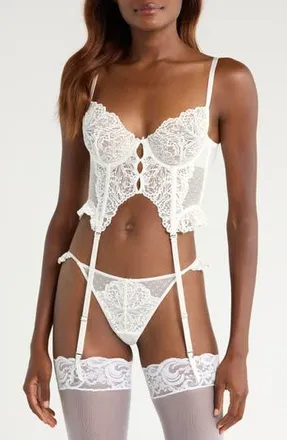 Hunkem&ouml;ller Posie Underwire Bustier & Garter Straps in Snow White at Nordstrom Rack, Size 36C