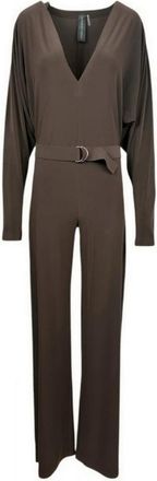 Norma Kamali Bruine Kimono Mouw Wijde Pijp Jumpsuit - Dames - Jumpsuits - Bruin - L - Polyester - Jumpsuits & Playsuits