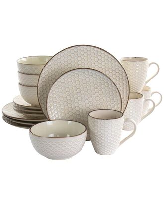 Elama Honey 16pc Stoneware Dinnerware Set