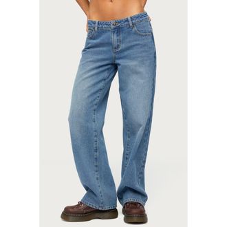Edikted Breslin Low Rise Straight Leg Jeans in Medium-Blue-Washed at Nordstrom, Size X-Large