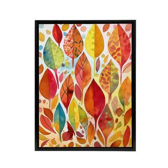 Artery8 Autumn Leaves With Folk Art Patterns Framed Canvas Wall Art Print in Red | Size: W24 x H32