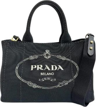 Prada Pre-owned Canapa Canvas Tote Bag - Dames - Vintage Shopper - Blauw - ONE Size - Leer - Vintage