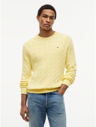 Tommy Hilfiger Mens Cable Knit Crewneck Sweater - Yellow - L