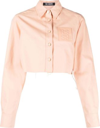 Raf Simons logo-patch cropped jacket - women - Cotton - S - Pink