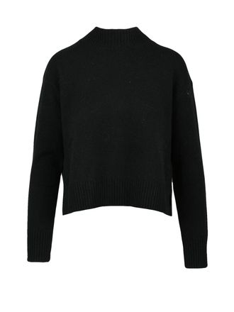 Kaos High Neck Black Knit Sweater with Ribbed Details