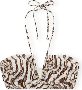 Ganni Recycled Printed V-string Bikini Top - Size 10/12 White