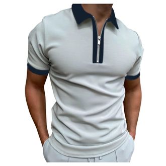 Generic Men Zipped Polo Shirts Solid Short Sleeve Tee Golf Tennis T-Shirt Casual Lapel Tops Mens Casual Zip Up Polo Shirts 1/4 Zip Quick Dry Golf Polo Shirt S