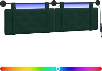 vidaXL Cabecero Colgante Con Luz Led Verde Oscuro Terciopelo Vidaxl