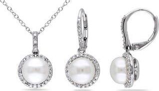 Delmar Cultured Pearl & Diamond Pendant Necklace & Drop Earrings Set in White at Nordstrom Rack