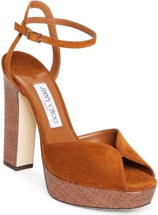 Jimmy Choo London Sacaria Ankle Strap Platform Sandal in Tan Mix at Nordstrom, Size 10.5Us