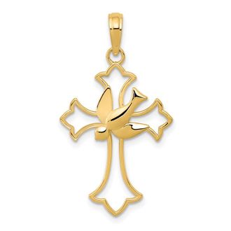 Diamond2Deal 14k Gold Dove Cross Pendant