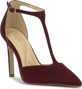 Jessica Simpson Willna T-Strap Pointed Toe Pump in Dark Cherry Satnll at Nordstrom Rack, Size 9.5