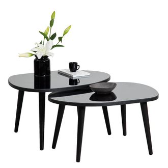 Dmora Mesa De Centro Cassiano, Cristal Templado, Forma Ovalada, Tono Fum&eacute;, 75x55x38h Cm Negro