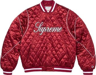 SUPREME x Champion FW26 Quilted Satin Varsity Jacket Dark Red SUP-FW26-049-RED