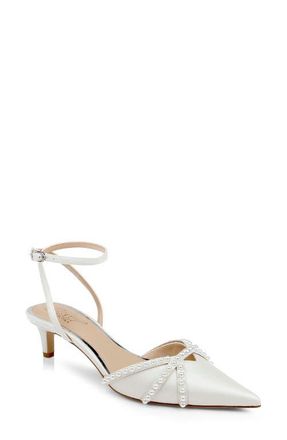 Badgley Mischka Indra Ankle Strap Pointed Toe Kitten Heel Pump in Ivory at Nordstrom, Size 8.5