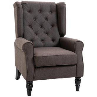 HOMCOM Accent Armchair Home Furniture Retro Tufted Club Wood Fabric Brown | TJ Hughes