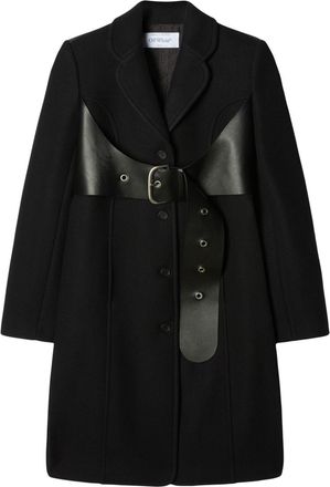 Off-white belted single-breasted coat - women - Polyamide/Virgin Wool/Viscose - 38 - Black