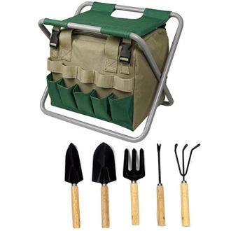 OEM Taburete De Jard&iacute;n Plegable - Juego De Herramientas - Bolsa De Almacenamiento Con Cremallera - Incluye 5 Herramientas De Madera Con Mando A Distancia,