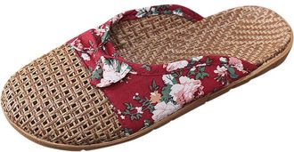 Generic cfpqv Closed Sandals, Womens Summer Linen Slippers, Lightweight Flat Slippers, Non-Slip Mules, Summer Shoes, Slides, Hollow Out Slippers, Linen Shoes,