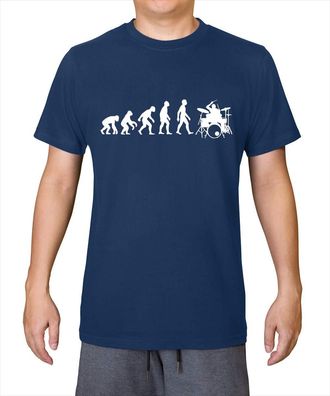 Generic Evolution of Man Drummer - Mens 100% Organic Cotton T-Shirt - French Navy - Medium