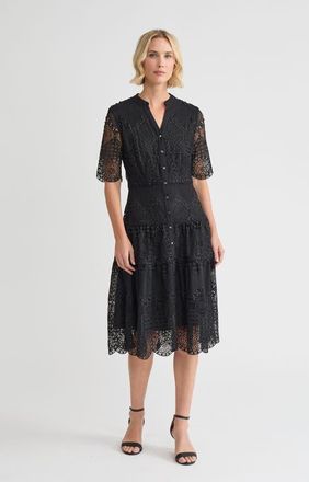 Misook A-Line Tiered Laced Woven Midi Dress in Black at Nordstrom, Size Xx-Large