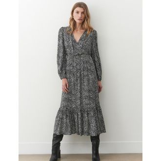 Finery Suzie Animal Print Midi Dress in Black Dot at Nordstrom, Size 10
