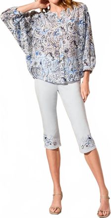Tribal Flowy Dolman Sleeve Blouse In Blue