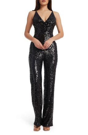 Dress The Population Charlie Sequin Wide Leg Jumpsuit in Black at Nordstrom, Size X-Small