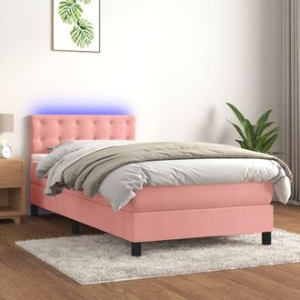vidaXL Cama Box Spring Colch&oacute;n Y Led Terciopelo Rosa 80x200 Cm Vidaxl