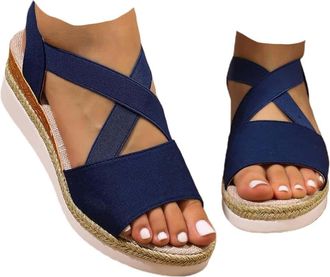 Generic Orthopedic Platform Wedge Sandals For Women 2026 Summer Cross Strap Open Toe Ankle Strap Espadrilles Sandals Dressy Beach Platform Wedge Sandal Flat C