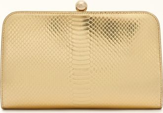 Furla Alba Clutch S Color Gold Gold Leather With Python Whips Lame Print Woman