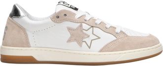 2Star 2Star, Schoenen, Dames, Veelkleurig, 37 EU, Suède, Witte leren sneakers met beige suède details