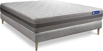 Actisom Somier gris + colch&oacute;n con l&aacute;tex y espuma viscoel&aacute;stica 120 x 190
