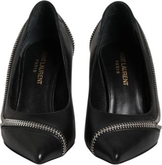 Saint Laurent White Black Leather Pointed Toe Heels Womens Shoes (Pre-Owned)
