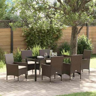 vidaXL Conjunto De Comedor De Jard&iacute;n Con Coj&iacute;n 7 Pcs Marr&oacute;n Polirat&aacute;n Vidaxl