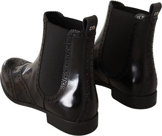 Dolce & Gabbana Womens Black Leather Ankle High Flat Boots Shoes