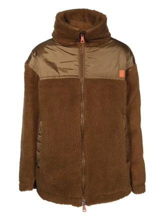 Max Mara fleece oversized jacket - women - Virgin Wool/Polyethylene/Cotton/Polyester/Goose Down - 34 - Brown