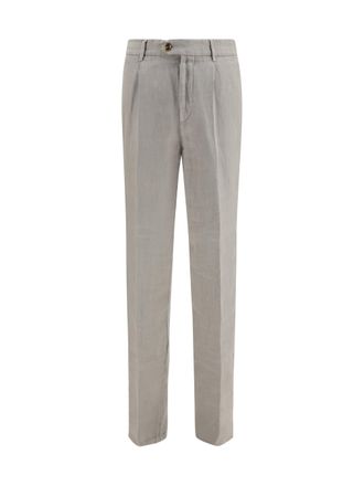 Brunello Cucinelli Mens Gabardine Linen Trousers Khaki