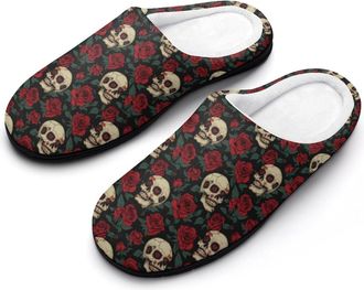 Generic Skull Rose (3) Womens Slippers Warm House Slippers Indoor House Shoes with Anti-Skid Rubber Sole