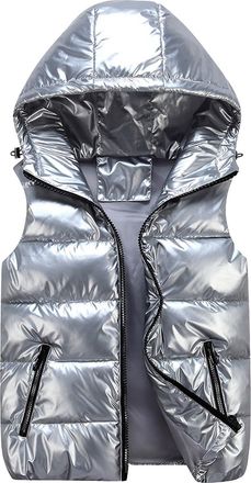 Generic Womens Down Gilet Quilted Gilet for UK Body Warmer Zip Vest Ladies Puffer Gilet Bodywarmers Vest with Hood Waistcoat Sleeveless Lightweight Puffer Jac
