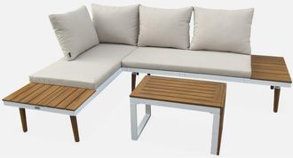 Sweeek Salotto da giardino in alluminio e acacia, 4 posti