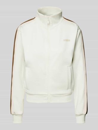 Guess Sweatjacke mit Label-Print Modell YARROW in Offwhite, Gr&ouml;&szlig;e S