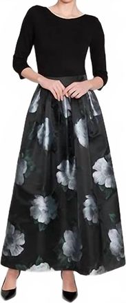 Bigio Collection Floral Jacquard Gown In Black/lt Blue