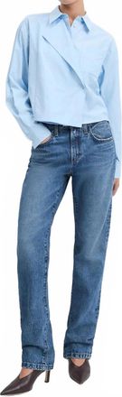 Favorite Daughter Jenni Collared Shirt Top In Light Stripe Blue