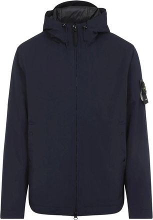 Stone Island Winter Jackets, male, Blue, 2XL, Hooded Zip Jacket
