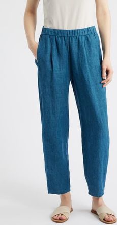 Eileen Fisher Pleated Organic Linen Lantern Ankle Pants in River at Nordstrom, Size X-Large
